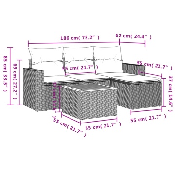 Set mobilier de grădină cu perne, 5 piese, negru, poliratan - Img 3