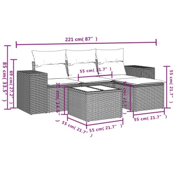 Set mobilier de grădină cu perne, 5 piese, negru, poliratan - Img 7