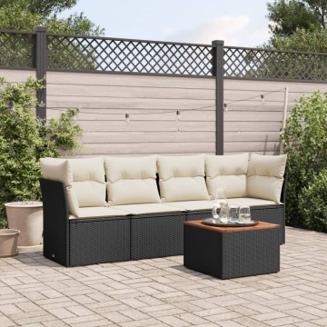 Set mobilier de grădină cu perne, 5 piese, negru, poliratan - Img 1