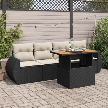 Set mobilier de grădină cu perne, 5 piese, negru, poliratan - Img 1