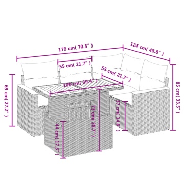 Set mobilier de grădină cu perne, 5 piese, negru, poliratan - Img 3