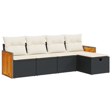 Set mobilier de grădină cu perne, 5 piese, negru, poliratan - Img 2