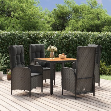 Set mobilier de grădină cu perne, 5 piese, negru, poliratan - Img 1