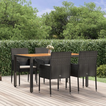Set mobilier de grădină cu perne, 5 piese, negru, poliratan - Img 1