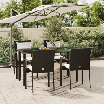 Set mobilier de grădină cu perne, 5 piese, negru, poliratan - Img 1