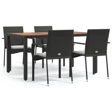 Set mobilier de grădină cu perne, 5 piese, negru, poliratan - Img 2