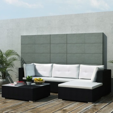 Set mobilier de grădină cu perne, 5 piese, negru, poliratan - Img 1