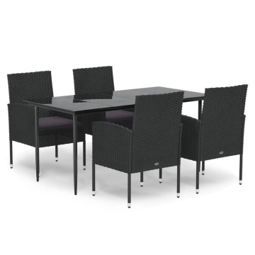 Set mobilier de grădină cu perne, 5 piese, negru, poliratan - Img 2