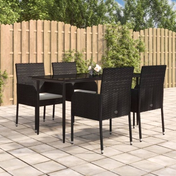 Set mobilier de grădină cu perne, 5 piese, negru, poliratan - Img 1