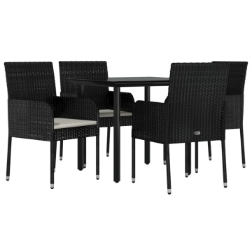 Set mobilier de grădină cu perne, 5 piese, negru, poliratan - Img 3