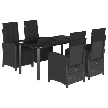 Set mobilier de grădină cu perne, 5 piese, negru, poliratan - Img 2