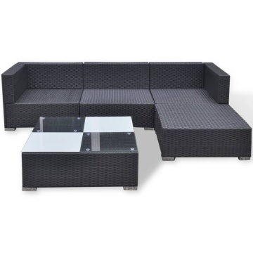 Set mobilier de grădină cu perne, 5 piese, negru, poliratan - Img 6