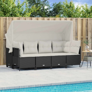 Set mobilier de grădină cu perne, 5 piese, negru, poliratan - Img 1