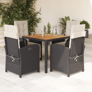 Set mobilier de grădină cu perne, 5 piese, negru, poliratan - Img 1