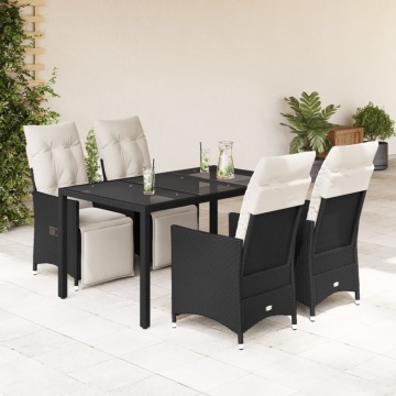 Set mobilier de grădină cu perne, 5 piese, negru, poliratan - Img 1