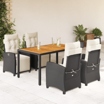 Set mobilier de grădină cu perne, 5 piese, negru, poliratan - Img 1