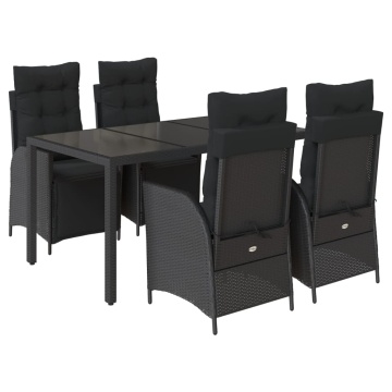 Set mobilier de grădină cu perne, 5 piese, negru, poliratan - Img 2