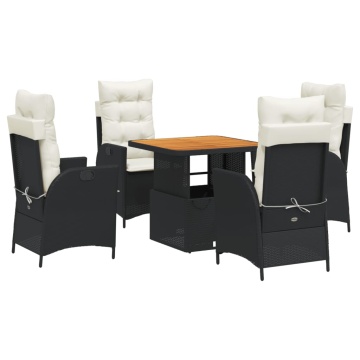 Set mobilier de grădină cu perne, 5 piese, negru, poliratan - Img 2