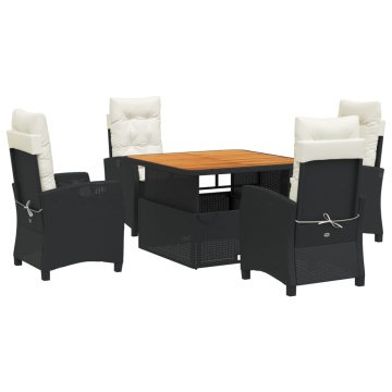Set mobilier de grădină cu perne, 5 piese, negru, poliratan - Img 2