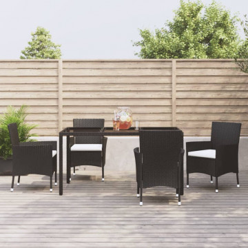 Set mobilier de grădină cu perne, 5 piese, negru, poliratan - Img 1