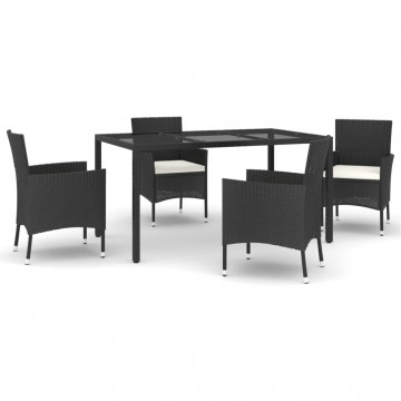 Set mobilier de grădină cu perne, 5 piese, negru, poliratan - Img 2