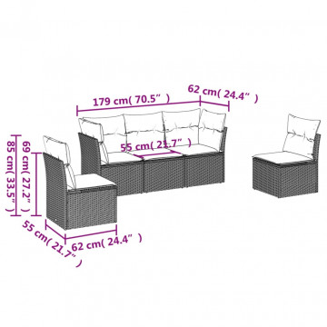 Set mobilier de grădină cu perne, 5 piese, negru, poliratan - Img 3