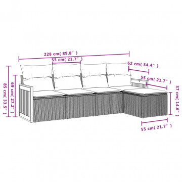 Set mobilier de grădină cu perne, 5 piese, negru, poliratan - Img 3