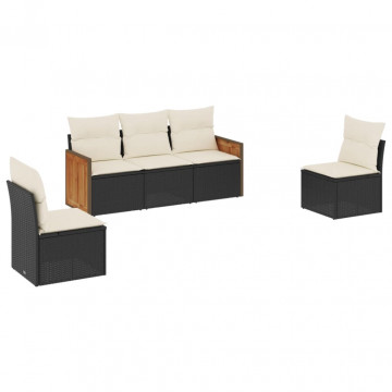 Set mobilier de grădină cu perne, 5 piese, negru, poliratan - Img 2