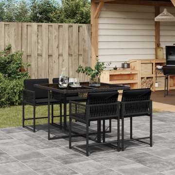 Set mobilier de grădină cu perne, 5 piese, negru, poliratan - Img 1