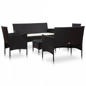 Set mobilier de grădină cu perne, 5 piese, negru, poliratan - Img 2