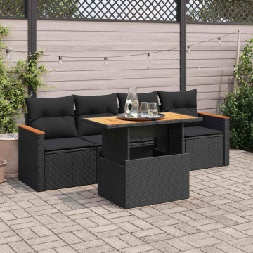 Set mobilier de grădină cu perne, 5 piese,poliratan/lemn acacia - Img 1