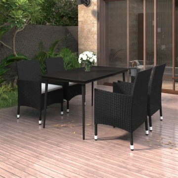 Set mobilier de grădină cu perne 5 piese poliratan & sticlă - Img 1