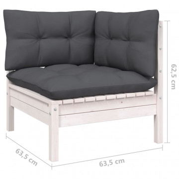 Set mobilier de grădină cu perne, 6 piese, alb, lemn de pin - Img 6