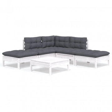 Set mobilier de grădină cu perne, 6 piese, alb, lemn de pin - Img 2