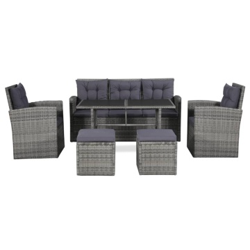 Set mobilier de grădină cu perne, 6 piese, gri, poliratan - Img 2
