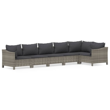 Set mobilier de grădină cu perne, 6 piese, gri, poliratan - Img 2