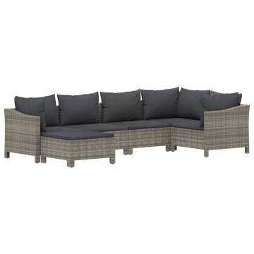Set mobilier de grădină cu perne, 6 piese, gri, poliratan - Img 3