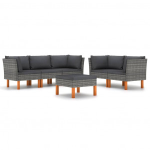 Set mobilier de grădină cu perne, 6 piese, gri, poliratan - Img 1