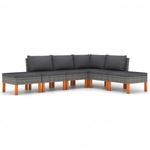 Set mobilier de grădină cu perne, 6 piese, gri, poliratan - Img 1