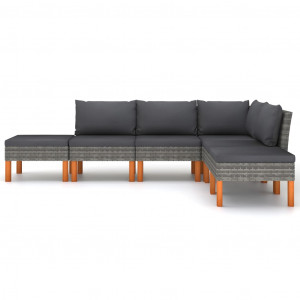 Set mobilier de grădină cu perne, 6 piese, gri, poliratan - Img 2