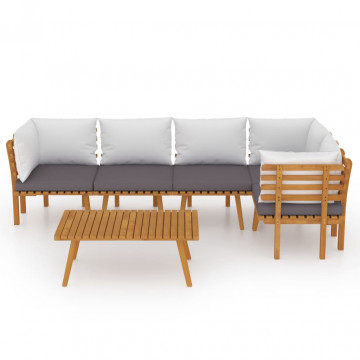 Set mobilier de grădină cu perne, 6 piese, lemn masiv acacia - Img 3