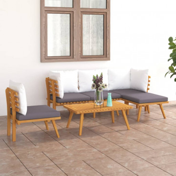 Set mobilier de grădină cu perne, 6 piese, lemn masiv acacia - Img 1