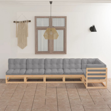 Set mobilier de grădină cu perne, 6 piese, lemn masiv de pin - Img 1