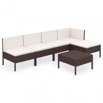 Set mobilier de grădină cu perne, 6 piese, maro, poliratan - Img 2