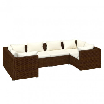 Set mobilier de grădină cu perne, 6 piese, maro, poliratan - Img 2