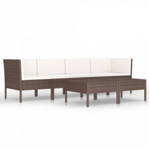 Set mobilier de grădină cu perne, 6 piese, maro, poliratan - Img 2
