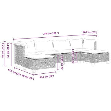 Set mobilier de grădină cu perne, 6 piese, negru, poliratan - Img 6
