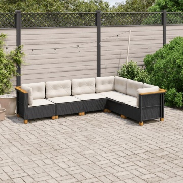 Set mobilier de grădină cu perne, 6 piese, negru, poliratan - Img 1