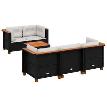 Set mobilier de grădină cu perne, 6 piese, negru, poliratan - Img 2