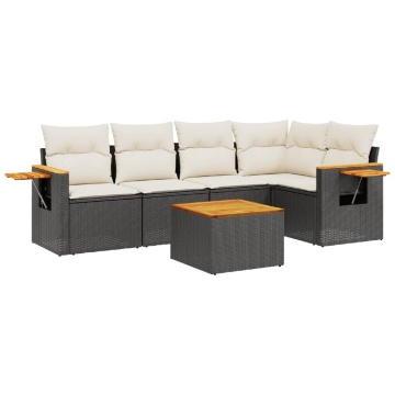 Set mobilier de grădină cu perne, 6 piese, negru, poliratan - Img 2